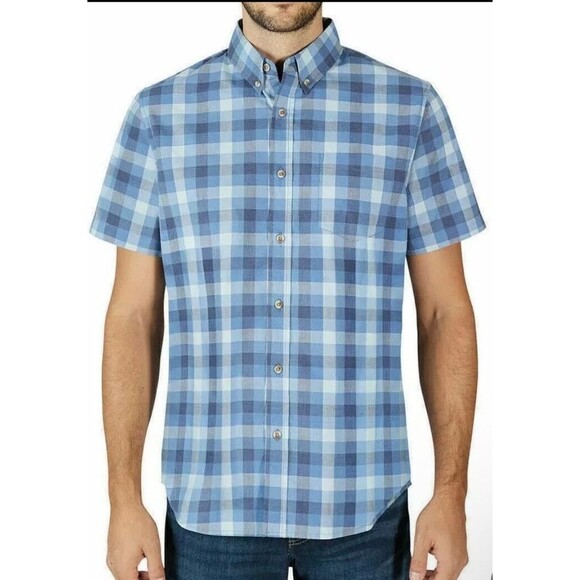 Lee Shirt Mens size M‎ Blue Plaid Regular Fit Short Sleeve Button Up Stretch - Picture 1 of 11
